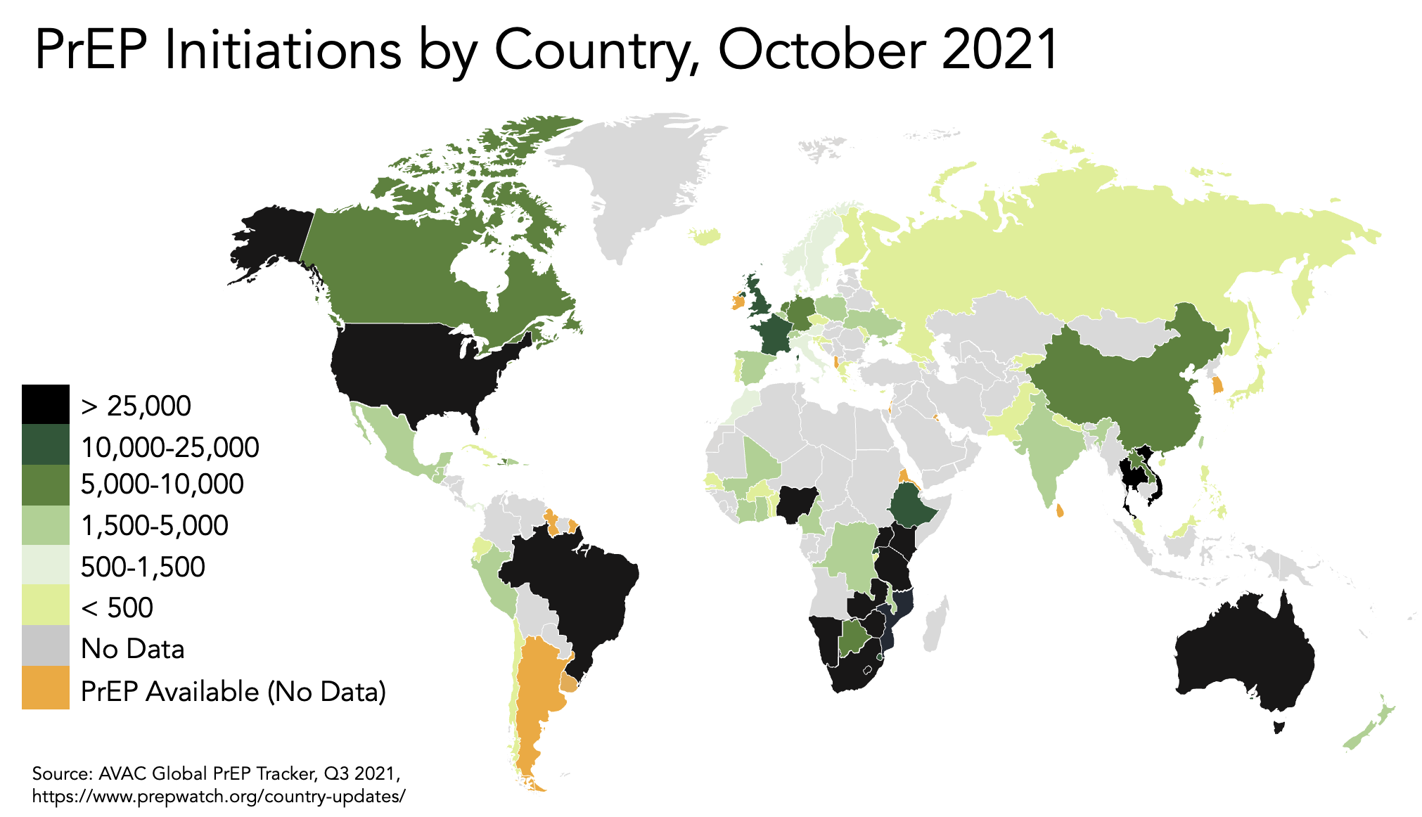 map of PrEP initiations by country