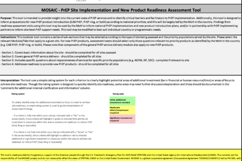 PrEP Site Implementation and New Product Readiness Assessment Tool ...