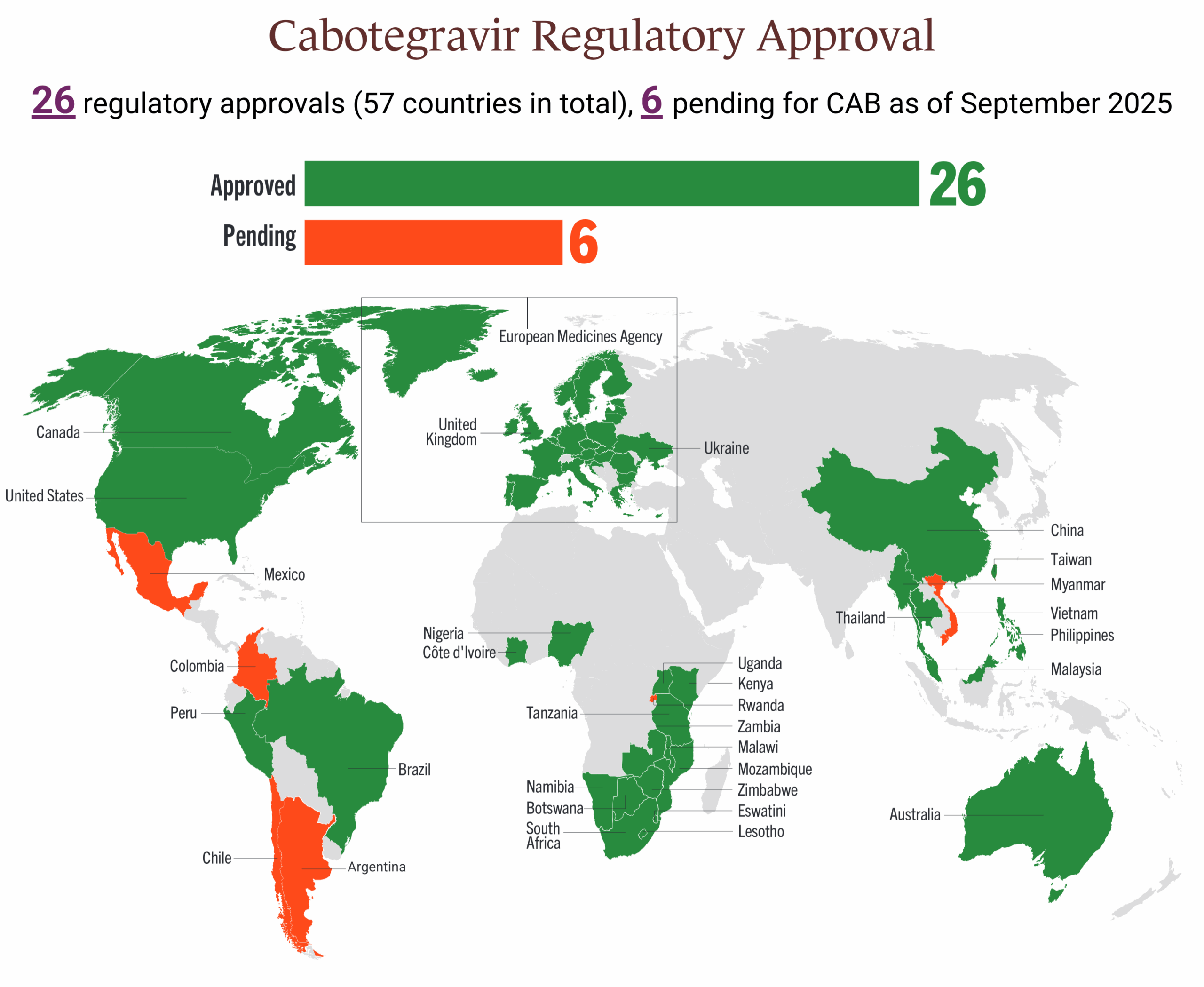map of CAB regulatory approvals around the world