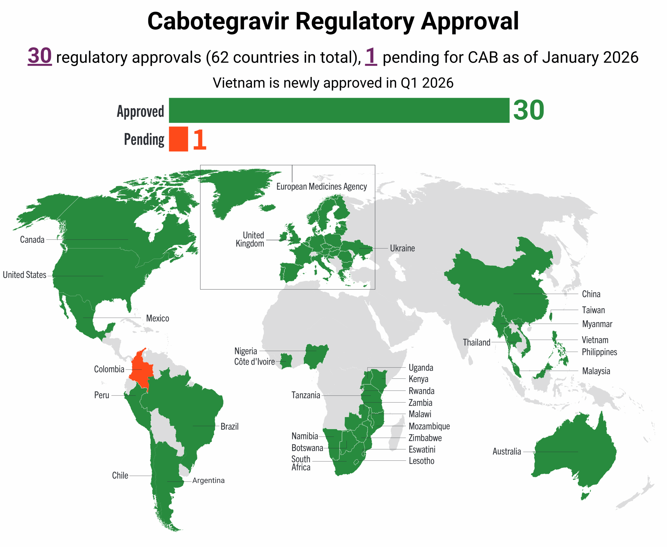 map of CAB regulatory approvals around the world
