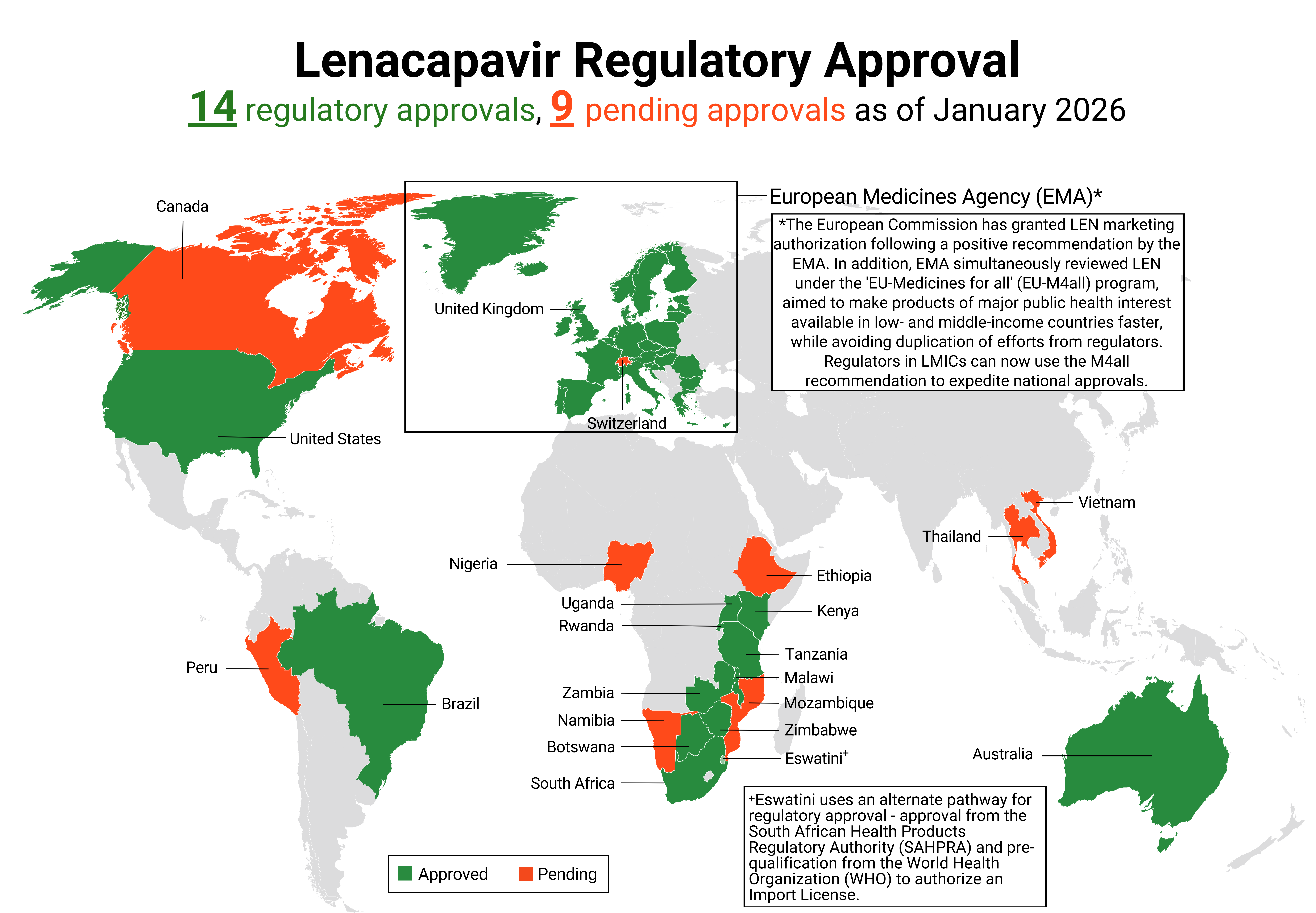 map of LEN approvals in Africa