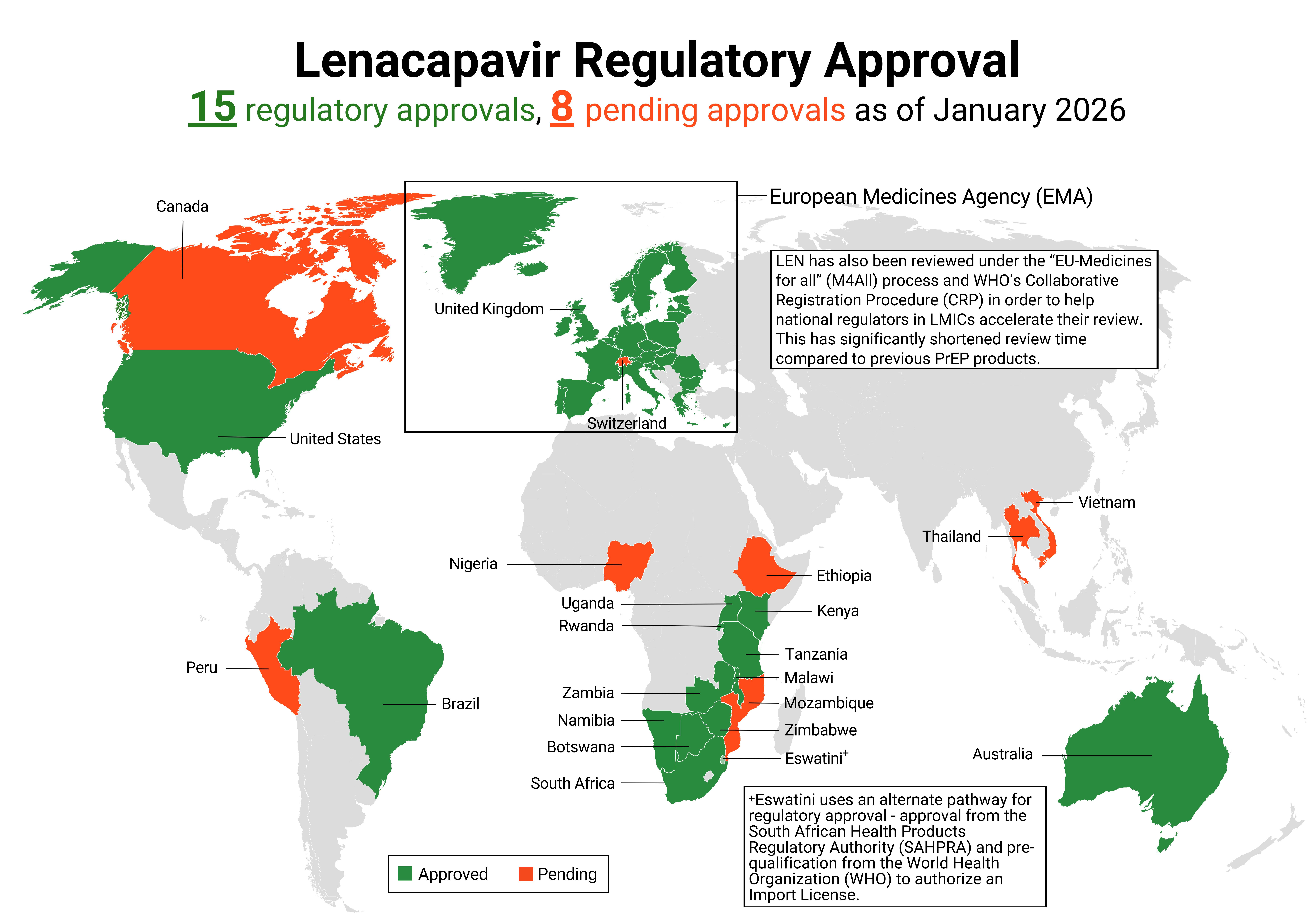 map of LEN approvals in Africa